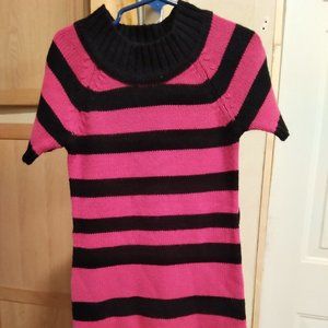GIRLS PINK AND BLACK STRIPED SWEATER DRESS